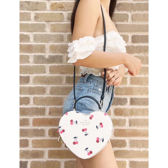 Kate Spade New York Love Shack Red Cherry Heart Crossbody Cream Multi - Picture 3 of 5